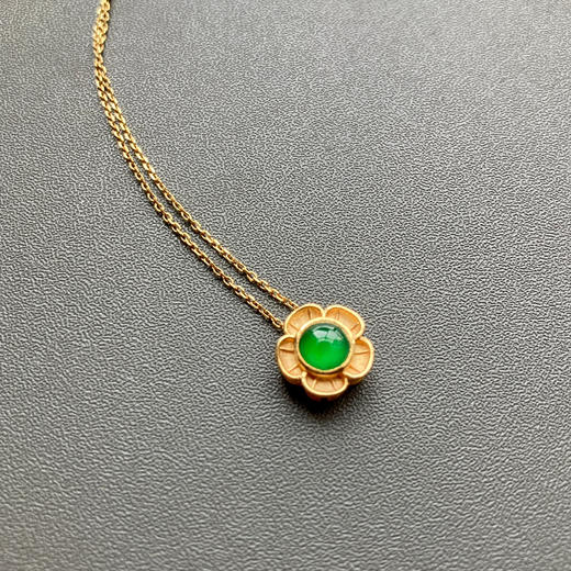 冰种阳绿翡翠小花项链18k黄金镶嵌 商品图3