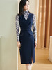 米思阳2024秋季新款优雅复古无袖连衣裙藏蓝色v领系带裙子女2514 商品缩略图1