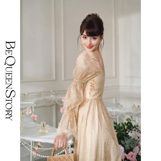 BeQueenStory【金盏流年】轻奢优雅时尚修身长款连衣裙2023早秋新 商品图2