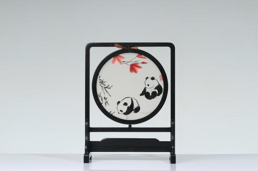 蜀绣双面绣-枫叶双熊猫 商品图1