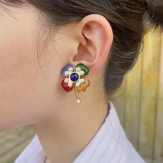 订购6个月到｜Gripoix Paris-Clover Earrings-彩色琉璃  四叶草 耳环［法国设计师］ 商品图1