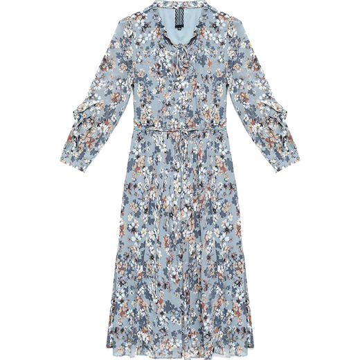 QYMCR-CS21A35-L 中长款印花收腰时尚连衣裙2023年春款圆领长袖通勤优雅打底裙 商品图4