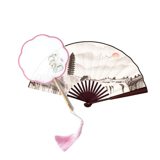 五粮文创·扇子组合（五粮团扇*1把颜色随机+安乐泉颂折扇*1把） 商品图0