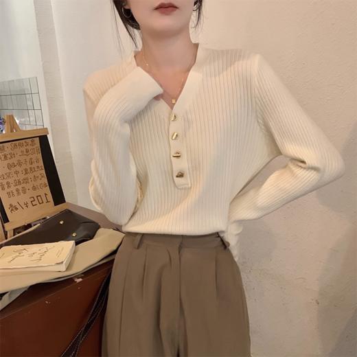 【初秋上新，V领针织衫】混纺初秋新款女士V领套头针织衫 百搭长袖气质显瘦  商品图3