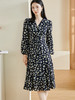 剩S/M 米思阳2026春季新款优雅气质碎花连衣裙v领褶皱长袖收腰裙子2749 商品缩略图1