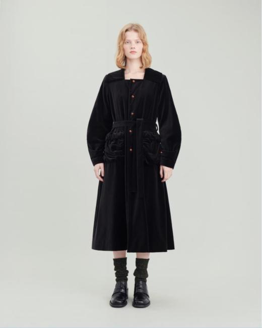 Renlisu 石墨黑丝绒腰带长外套 商品图4