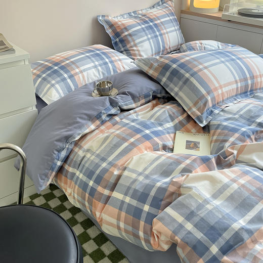 自然醒全棉无印风条格系列四件套全棉纯棉2023新款床品小清新学生宿舍床单被套三件套NH141 商品图13