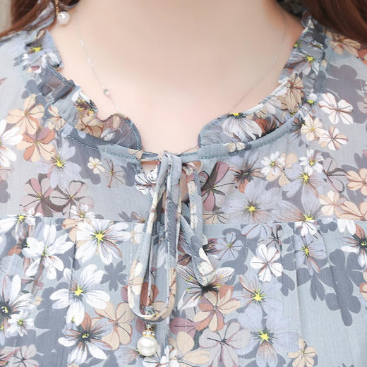 QYMCR-CS21A35-L 中长款印花收腰时尚连衣裙2023年春款圆领长袖通勤优雅打底裙 商品图3