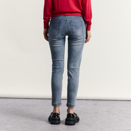 谜底修身牛仔铅笔裤女2023秋季新款高腰百搭棉弹九分裤233MK1093 商品图2