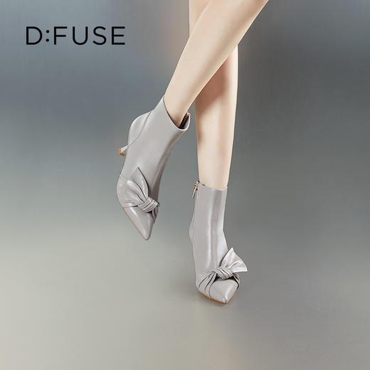 D:FUSE迪芙斯秋新款时装鞋女羊皮尖头蝴蝶结高跟裸靴靴子DF34116027 商品图9