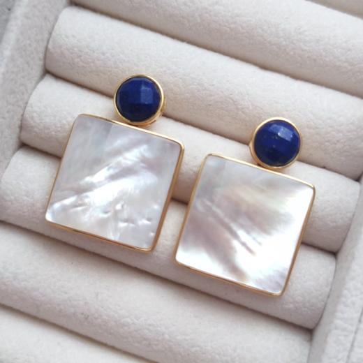 925银镀金青金石耳环 商品图0