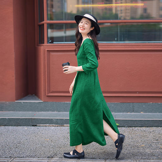 预售7-10天|一姐私服原创 定制汉麻、色织亚麻 法式V领短袖优雅连衣裙 商品图8