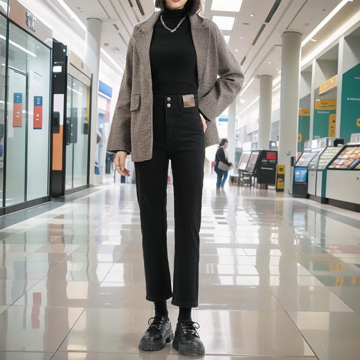 HEY+JEANS直筒牛仔裤女2023韩版新款高腰显瘦小个子高弹力烟管裤 商品图2