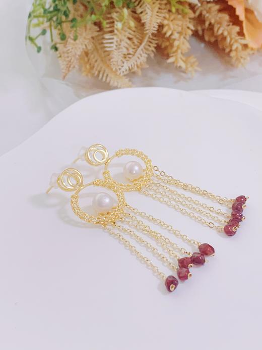 【直播大场福利】天然淡水珍珠石榴石流苏耳饰 灵动跳跃 精致时尚 手工 商品图6