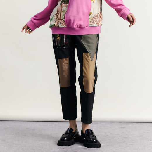 谜底绣花牛仔裤女2023秋新款复古拼接合体萝卜裤九分裤233MK1155 商品图0