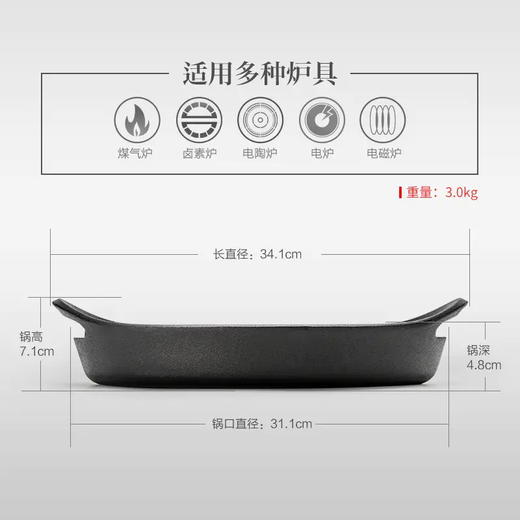【健康无涂层】双耳铸铁煎锅 节能少烟 无涂层 【归禾器】 商品图5
