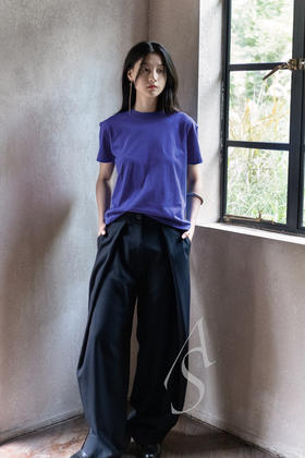 Studio Nicholson 藏蓝色MALAR深褶羊毛阔腿裤