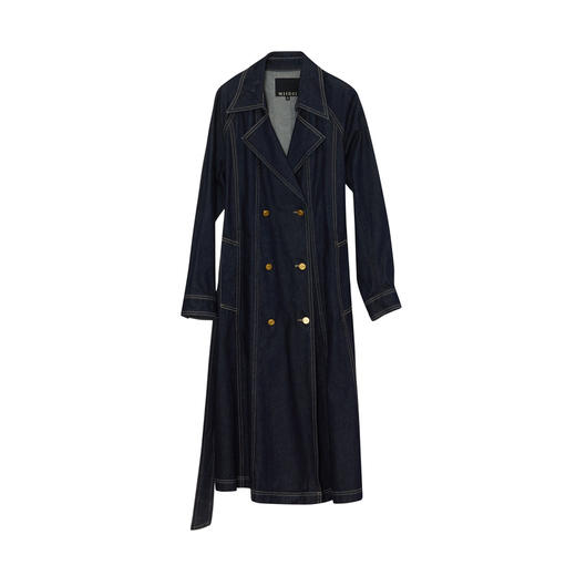 谜底丹宁风牛仔风衣女2023秋季新款翻驳领双排扣长外套233ME1074 商品图4