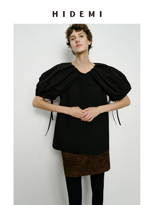 HIDEMI 特殊工艺纸感微浮雕艺术面料抽绳设计感大翻领上衣 商品图4