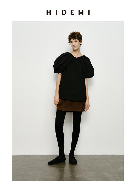 HIDEMI 特殊工艺纸感微浮雕艺术面料抽绳设计感大翻领上衣 商品图0