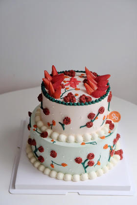 祝寿小红花双层蛋糕