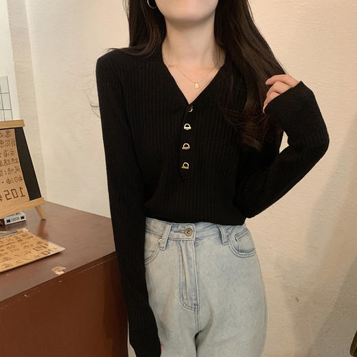 【初秋上新，V领针织衫】混纺初秋新款女士V领套头针织衫 百搭长袖气质显瘦  商品图2