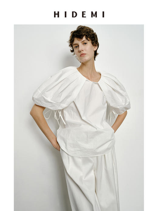 HIDEMI 特殊工艺纸感微浮雕艺术面料抽绳设计感大翻领上衣 商品图8