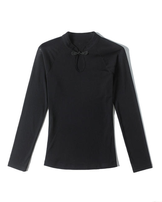 修身显瘦，古典中式黑色长袖网纱打底衫夏新款百搭t恤女上衣KQL-E37M2667 商品图1