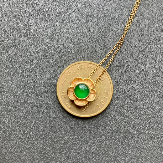 冰种阳绿翡翠小花项链18k黄金镶嵌 商品图4