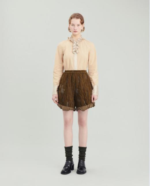 Renlisu 苔绿色绒面肌理短裤 商品图4