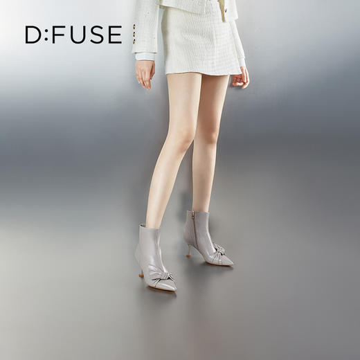 D:FUSE迪芙斯秋新款时装鞋女羊皮尖头蝴蝶结高跟裸靴靴子DF34116027 商品图8