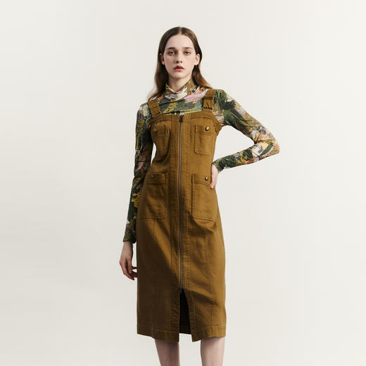 谜底修身吊带连衣裙2023秋季新款时尚帅气猎装感中长裙233ML0958 商品图0