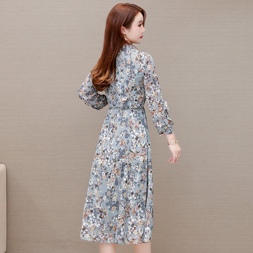 QYMCR-CS21A35-L 中长款印花收腰时尚连衣裙2023年春款圆领长袖通勤优雅打底裙 商品图2