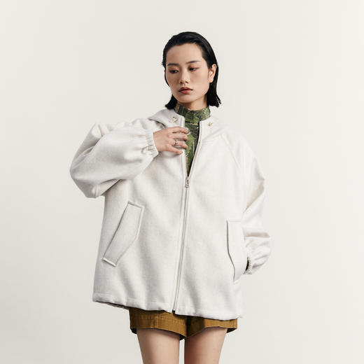 谜底连帽大衣女2023秋季新款时尚百搭羊毛呢宽松外套女233MD1076 商品图0