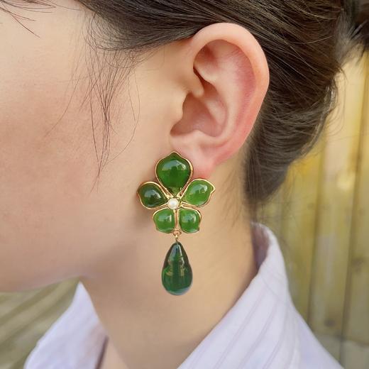 北京仓｜Gripoix Paris-Tropical Flower-帝王绿 花朵 耳环［法国设计师］ 商品图5