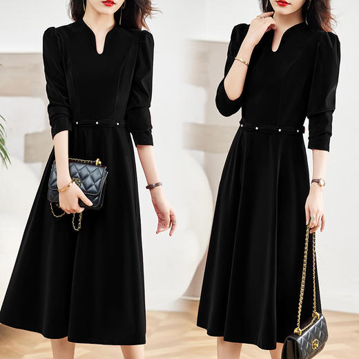 优雅修身，纯色收腰柔绒连衣裙HR-MLJL8202 商品图8