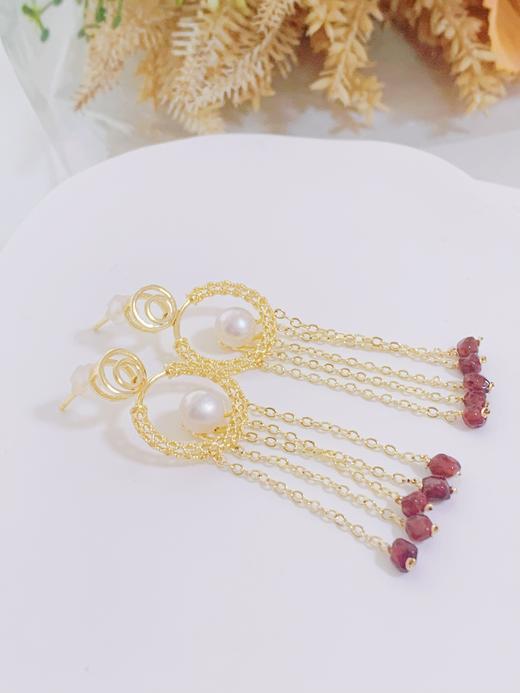 【直播大场福利】天然淡水珍珠石榴石流苏耳饰 灵动跳跃 精致时尚 手工 商品图2