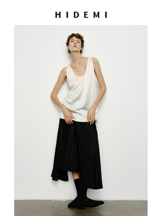 HIDEMI 极简不对称设计感百褶裙半身裙 商品图1