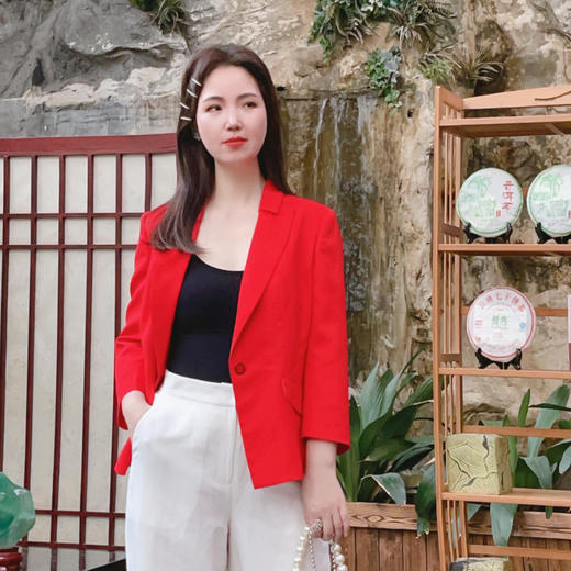 圣三利女装 新款翻领环保仿亚麻纯色休闲西服外套SL2012130 商品图1