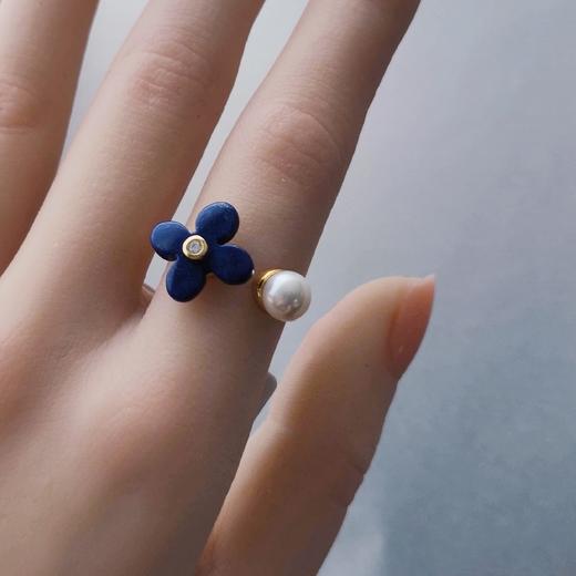 925银镀金青金石珍珠戒指 商品图4