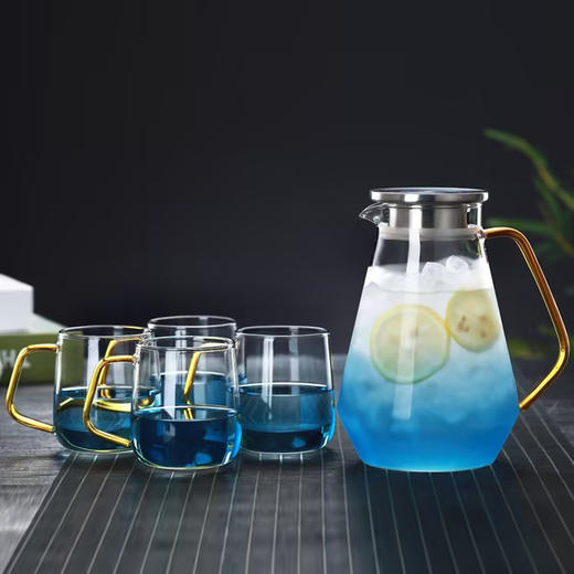 明尚德耐热玻璃渐变蓝冷水壶组（1.6L+400ml*4） 商品图3