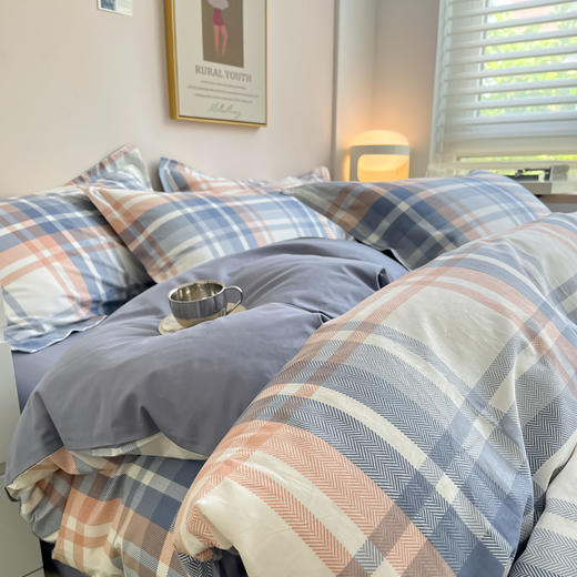 自然醒全棉无印风条格系列四件套全棉纯棉2023新款床品小清新学生宿舍床单被套三件套NH141 商品图10