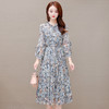 QYMCR-CS21A35-L 中长款印花收腰时尚连衣裙2023年春款圆领长袖通勤优雅打底裙 商品缩略图0