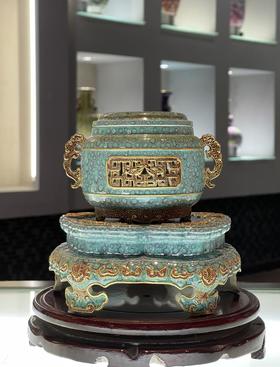 荤炉钧雕刻香炉两件套香炉