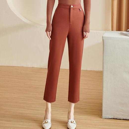 剩S/M/L/XL 米思阳2024秋季新款百搭简约针织休闲裤修身纽扣九分直筒裤子2867 商品图0