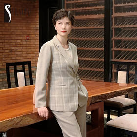 圣三利女装  时尚商务格纹拼接系带西装外套SL2032108