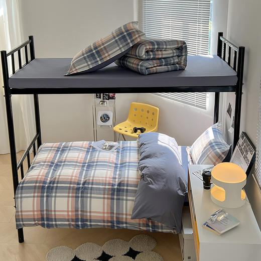 自然醒全棉无印风条格系列四件套全棉纯棉2023新款床品小清新学生宿舍床单被套三件套NH141 商品图1