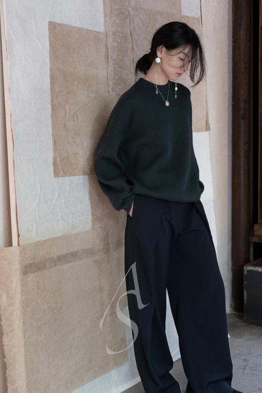 Studio Nicholson 藏蓝色MALAR深褶羊毛阔腿裤 商品图2