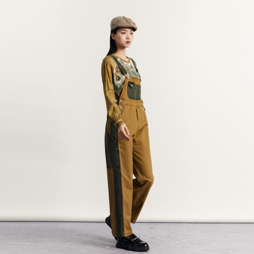 谜底背带裤女2023秋新款复古拼接设计感宽松休闲裤长裤233MK1130 商品图1
