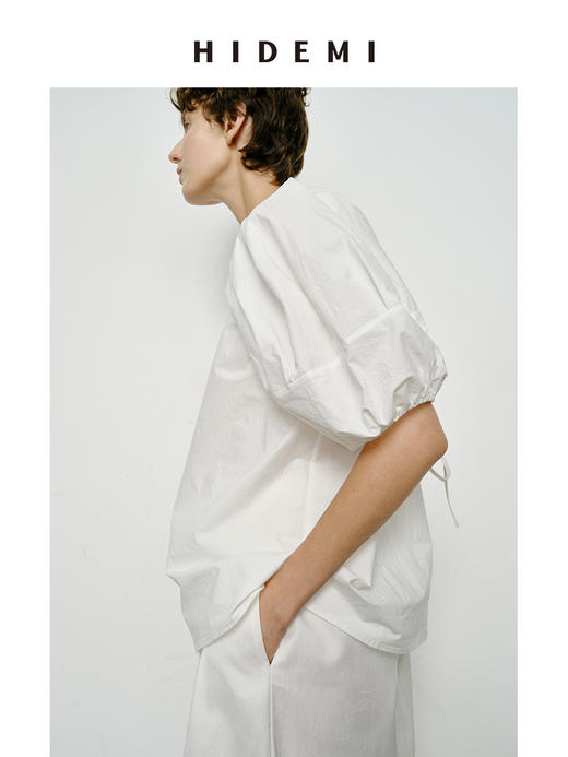HIDEMI 特殊工艺纸感微浮雕艺术面料抽绳设计感大翻领上衣 商品图9